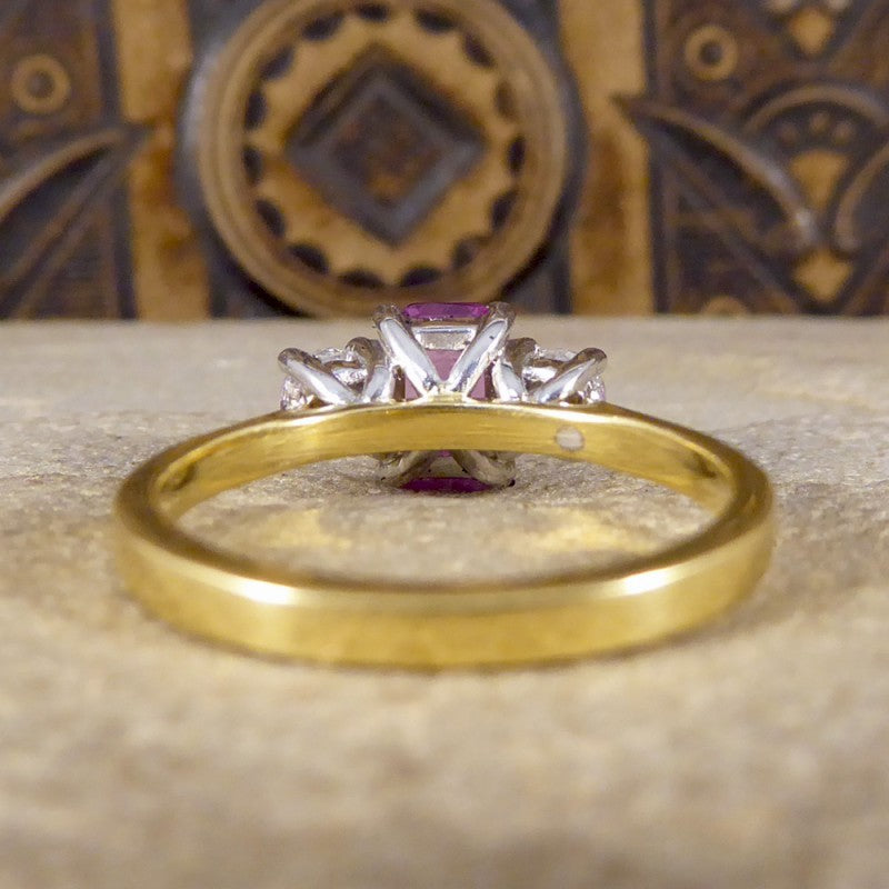 Pink Sapphire & Diamond Three Stone Ring