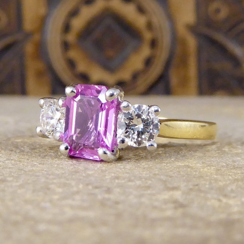 Pink Sapphire & Diamond Three Stone Ring