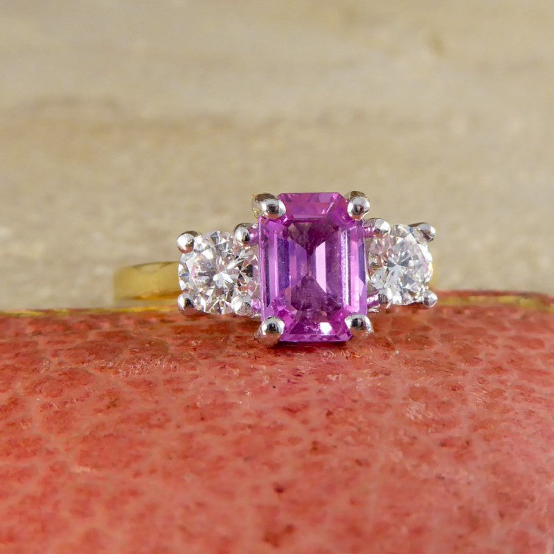 Pink Sapphire & Diamond Three Stone Ring