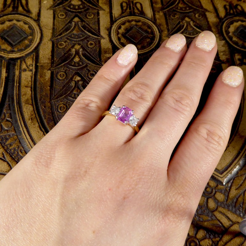 Pink Sapphire & Diamond Three Stone Ring