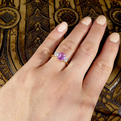 Pink Sapphire & Diamond Three Stone Ring