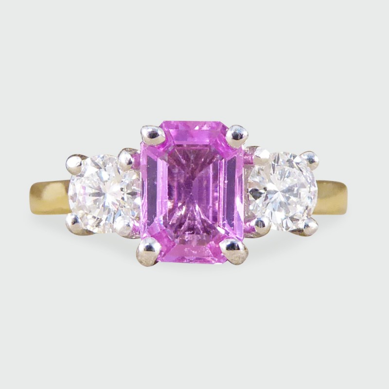 Pink Sapphire & Diamond Three Stone Ring