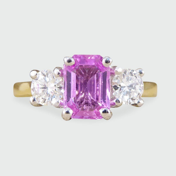 Pink Sapphire & Diamond Three Stone Ring