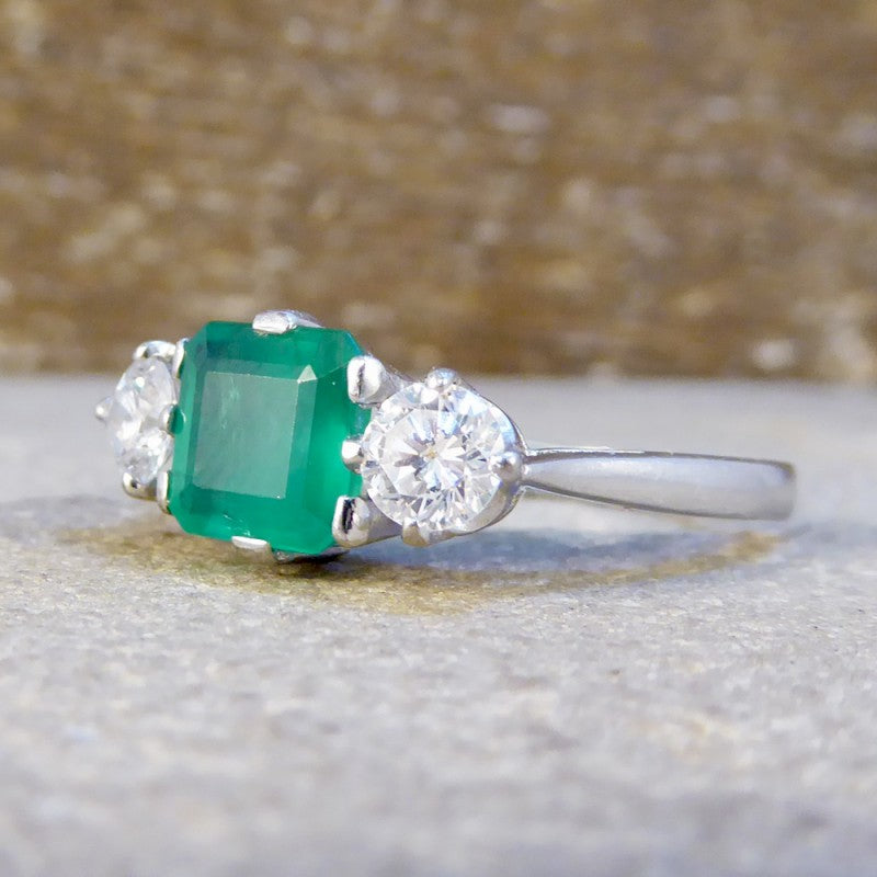 Vintage Emerald & Diamond Three Stone Ring
