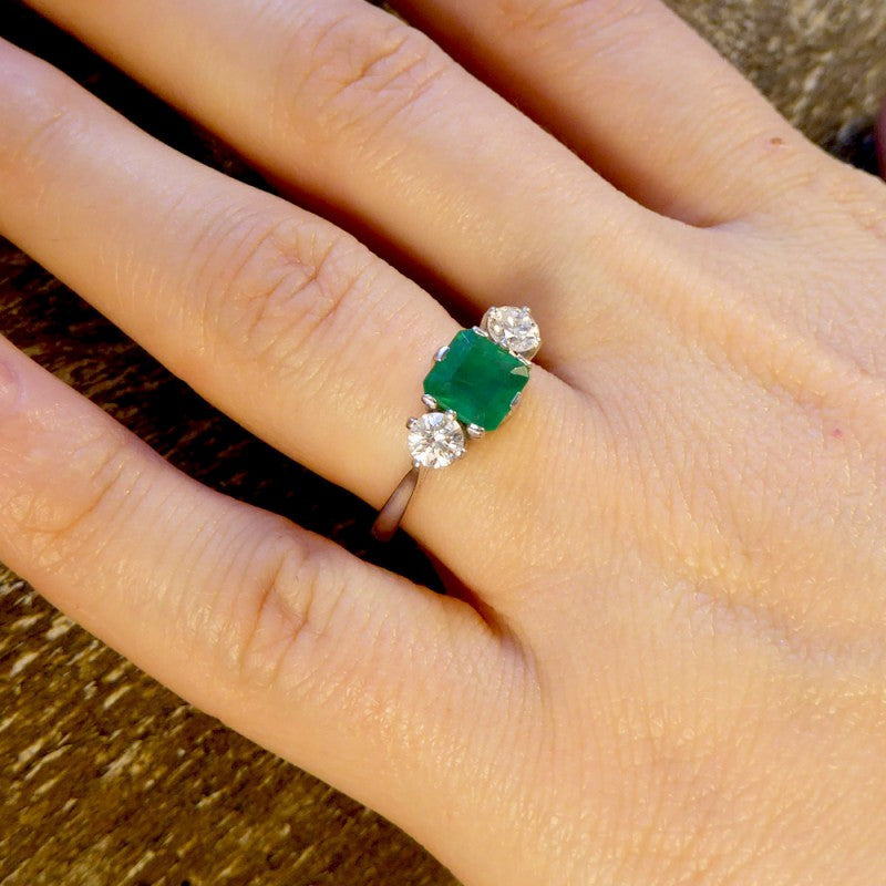 Vintage Emerald & Diamond Three Stone Ring