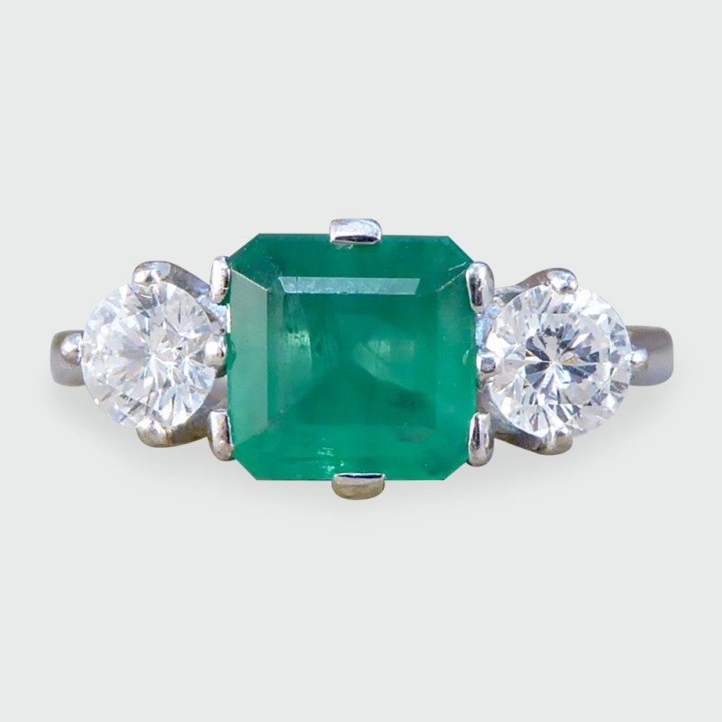 Vintage Emerald & Diamond Three Stone Ring