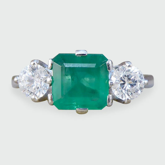 Vintage Emerald & Diamond Three Stone Ring