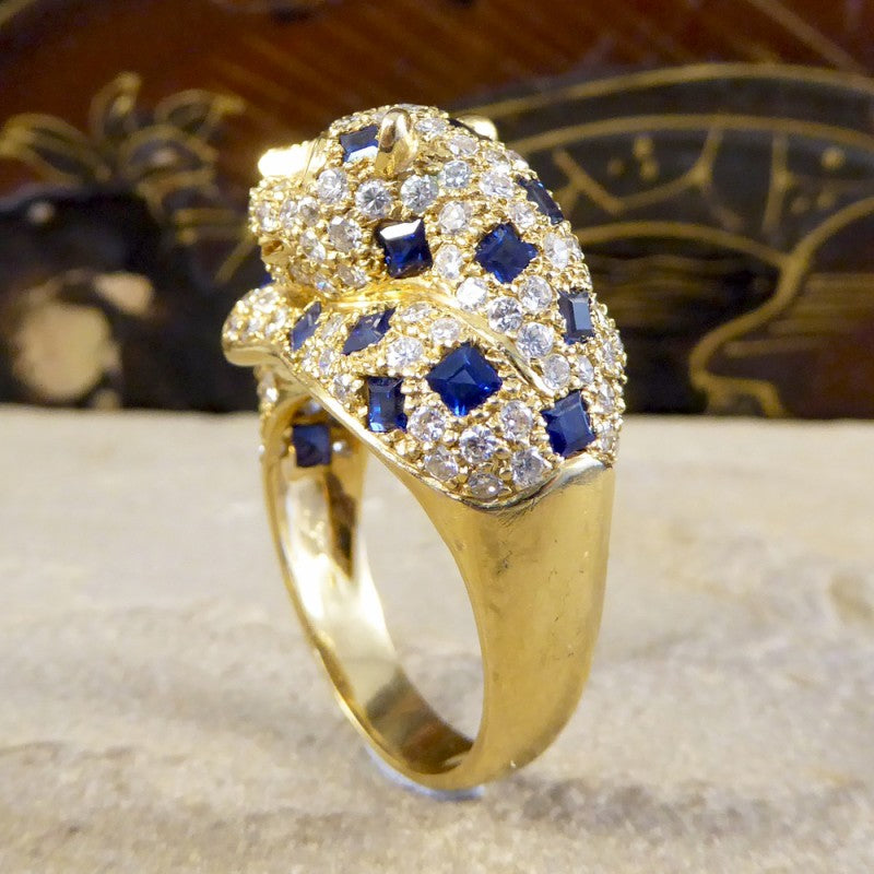 Sapphire Diamond & Emerald Set Feline Ring