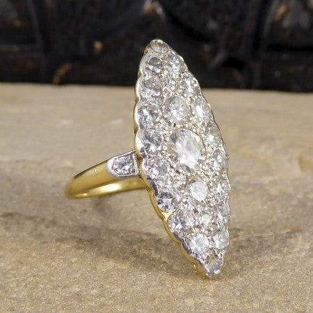 Antique Edwardian Diamond Marquise Shaped Ring