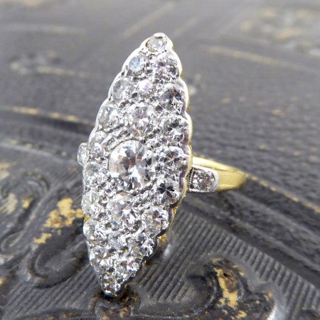 Antique Edwardian Diamond Marquise Shaped Ring