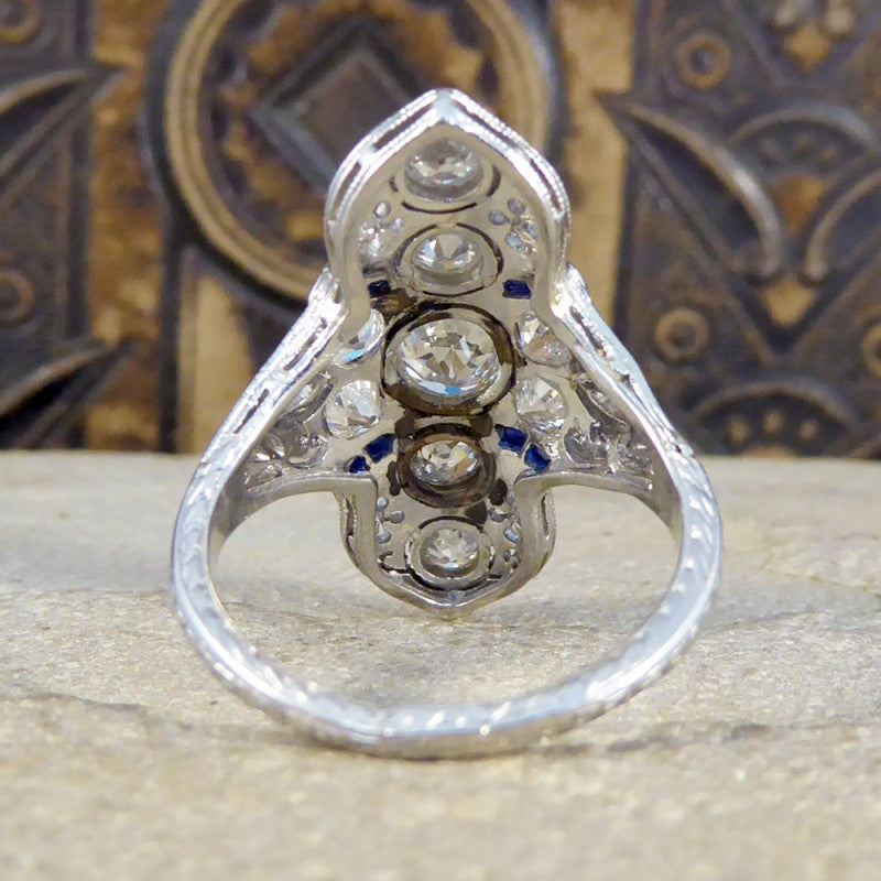 Antique Art Deco Plaque Style Diamond & Sapphire Ring