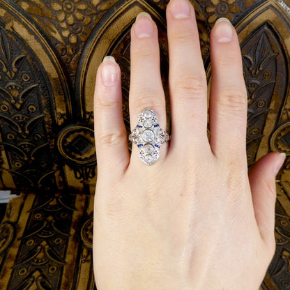 Antique Art Deco Plaque Style Diamond & Sapphire Ring