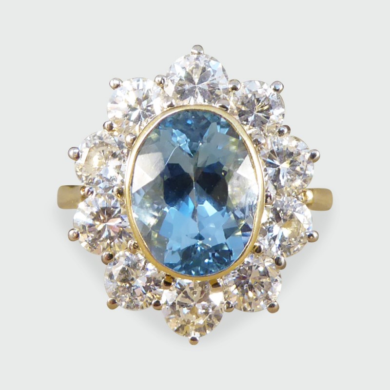 Vintage Aquamarine & Diamond Cluster Ring