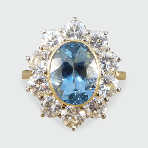 Vintage Aquamarine & Diamond Cluster Ring