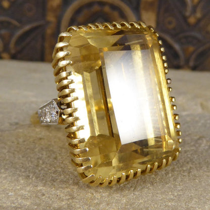 Large Vintage Citrine & Diamond Cocktail Ring