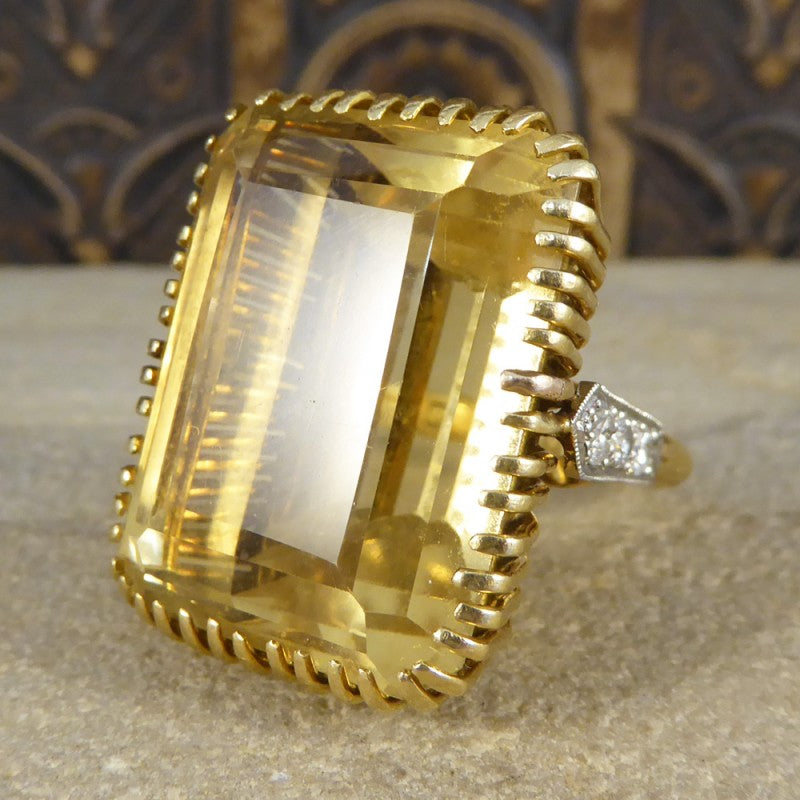 Large Vintage Citrine & Diamond Cocktail Ring