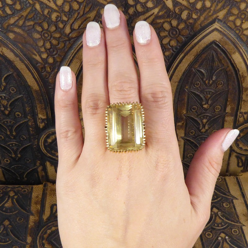 Large Vintage Citrine & Diamond Cocktail Ring