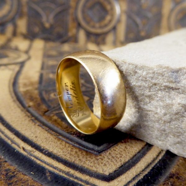 Antique Victorian Latin Engraved "Semper Fidelis" 18ct Yellow Gold Wedding Band