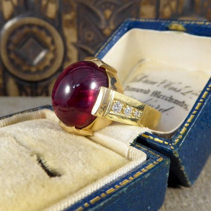 Cabochon Tourmaline Cocktail Ring with Diamond Set Shoulders, 18ct Yellow Gold