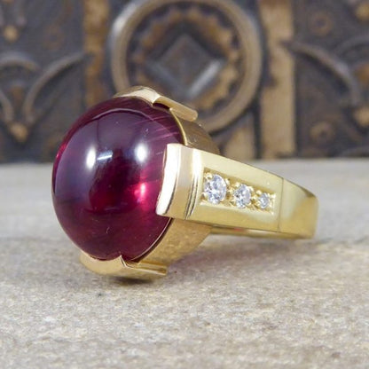 Cabochon Tourmaline Cocktail Ring with Diamond Set Shoulders, 18ct Yellow Gold