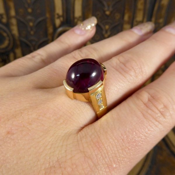 Cabochon Tourmaline Cocktail Ring with Diamond Set Shoulders, 18ct Yellow Gold