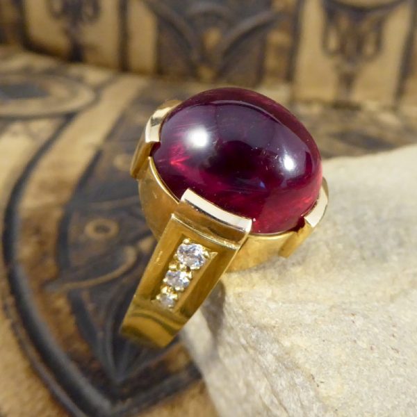 Cabochon Tourmaline Cocktail Ring with Diamond Set Shoulders, 18ct Yellow Gold