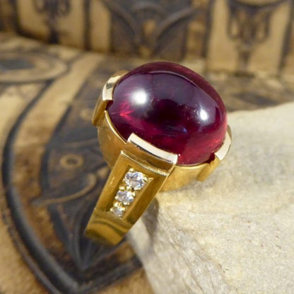 Cabochon Tourmaline Cocktail Ring with Diamond Set Shoulders, 18ct Yellow Gold