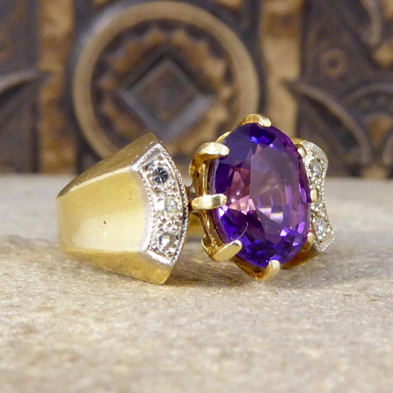 Vintage Vibrant Amethyst & Diamond Ring