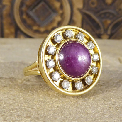Vintage Cabochon Star Ruby & Diamond Spherical Ring