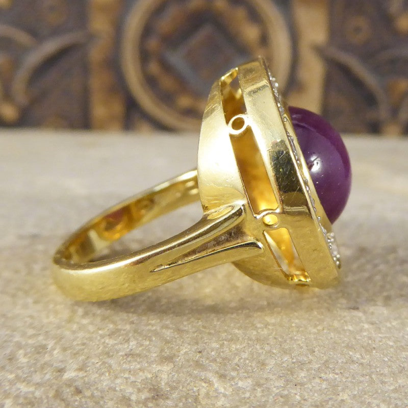 Vintage Cabochon Star Ruby & Diamond Spherical Ring