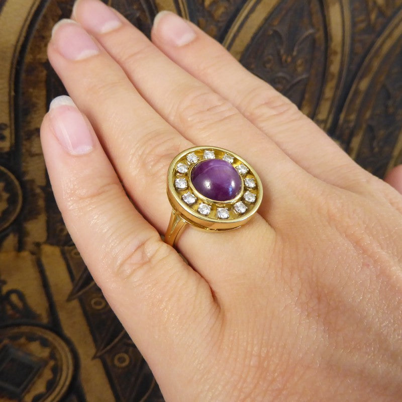 Vintage Cabochon Star Ruby & Diamond Spherical Ring