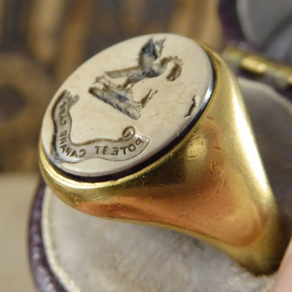 Antique Victorian Carved Agate Gents Ring