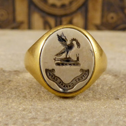 Antique Victorian Carved Agate Gents Ring