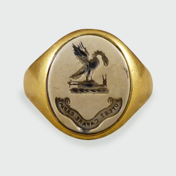 Antique Victorian Carved Agate Gents Ring