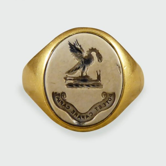 Antique Victorian Carved Agate Gents Ring