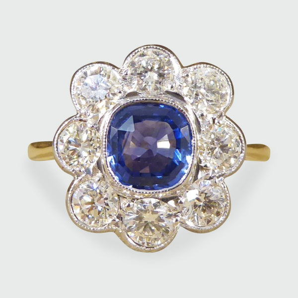 Sapphire and Diamond Cluster Ring
