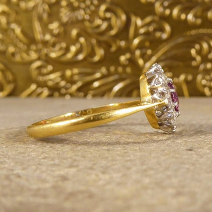 Vintage Ruby and Round Brilliant Cut Diamond Cluster Ring, 18ct Gold
