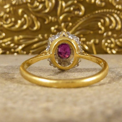 Vintage Ruby and Round Brilliant Cut Diamond Cluster Ring, 18ct Gold