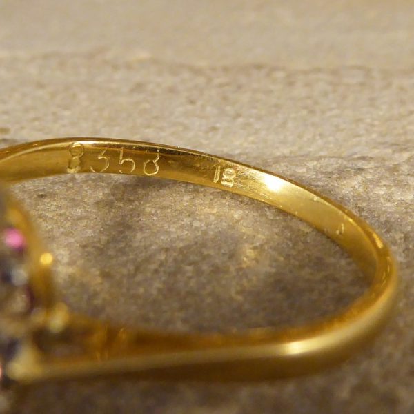 Vintage Ruby and Round Brilliant Cut Diamond Cluster Ring, 18ct Gold