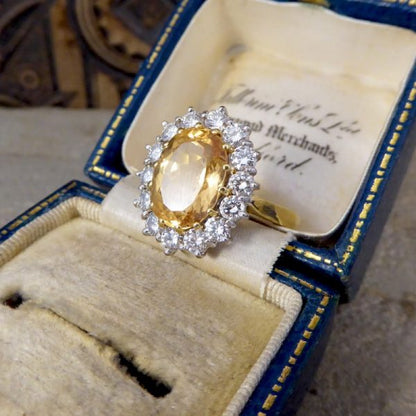 Orange Topaz and Diamond Cluster Ring