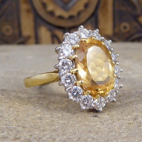 Orange Topaz and Diamond Cluster Ring