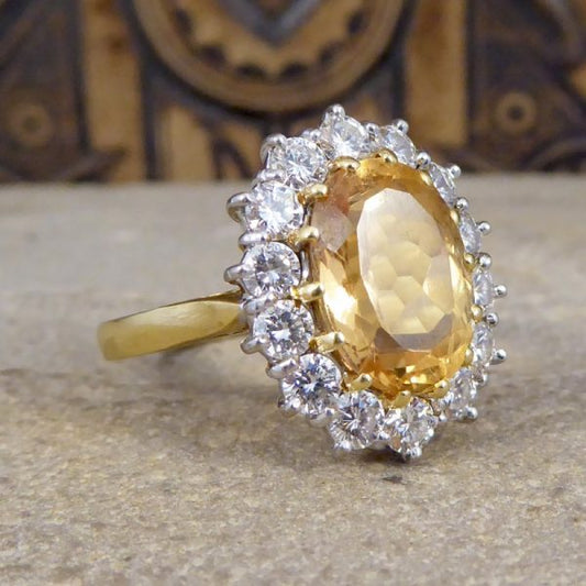 Orange Topaz and Diamond Cluster Ring
