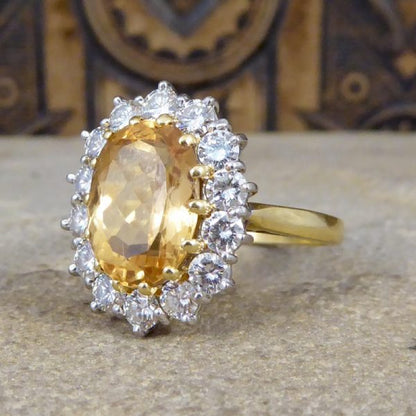 Orange Topaz and Diamond Cluster Ring