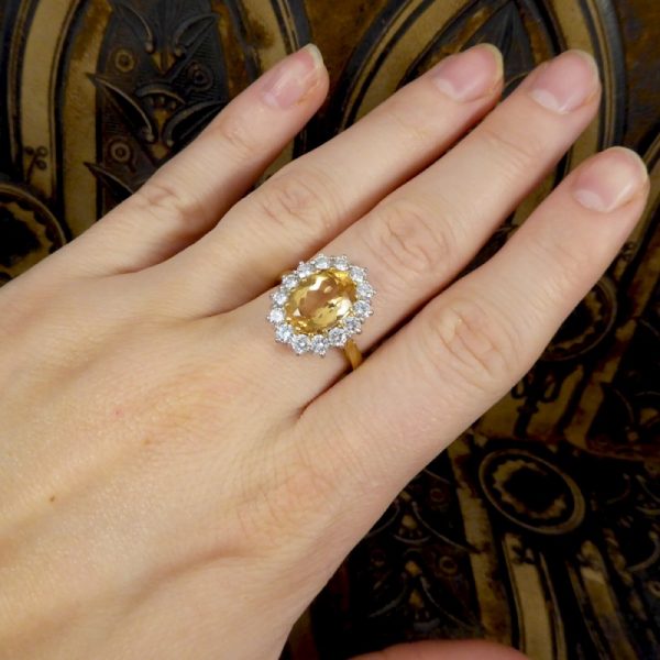 Orange Topaz and Diamond Cluster Ring