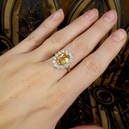 Orange Topaz and Diamond Cluster Ring