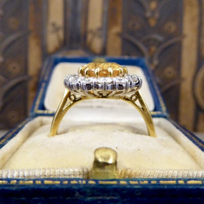 Orange Topaz and Diamond Cluster Ring