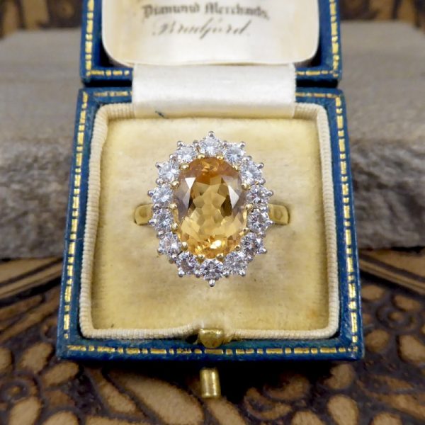 Orange Topaz and Diamond Cluster Ring