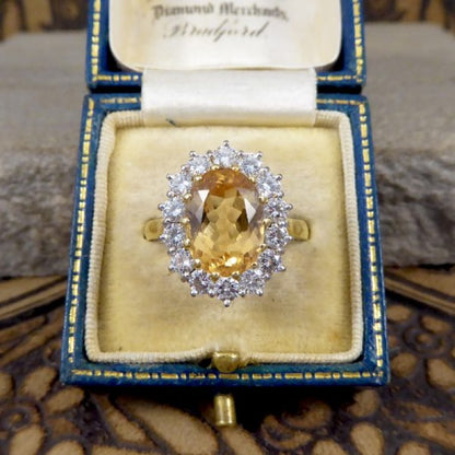 Orange Topaz and Diamond Cluster Ring