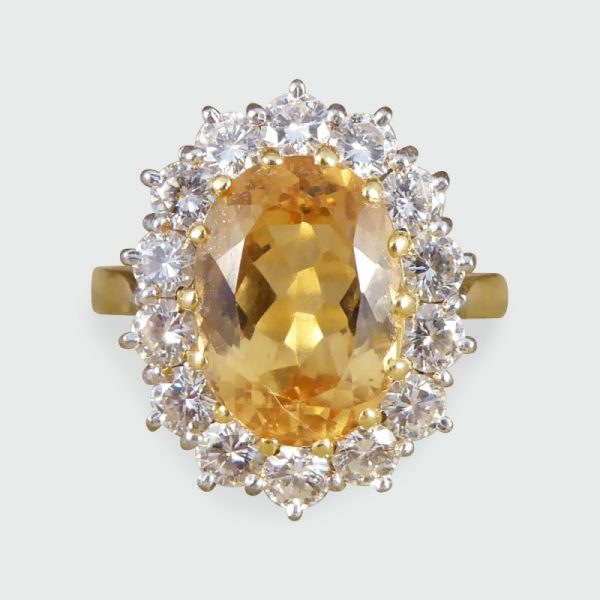 Orange Topaz and Diamond Cluster Ring