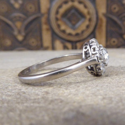 Antique Art Deco 1.30ct Diamond Cluster Ring, 18ct White Gold and Platinum
